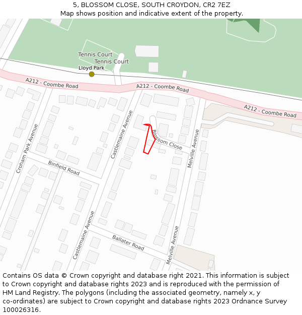 5, BLOSSOM CLOSE, SOUTH CROYDON, CR2 7EZ: Location map and indicative extent of plot