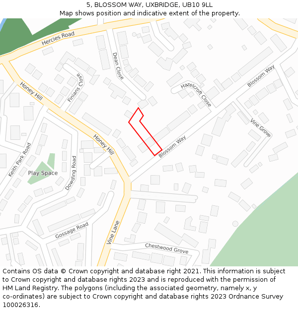 5, BLOSSOM WAY, UXBRIDGE, UB10 9LL: Location map and indicative extent of plot