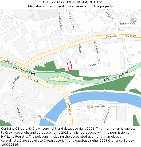 5, BLUE COAT COURT, DURHAM, DH1 1TX: Location map and indicative extent of plot