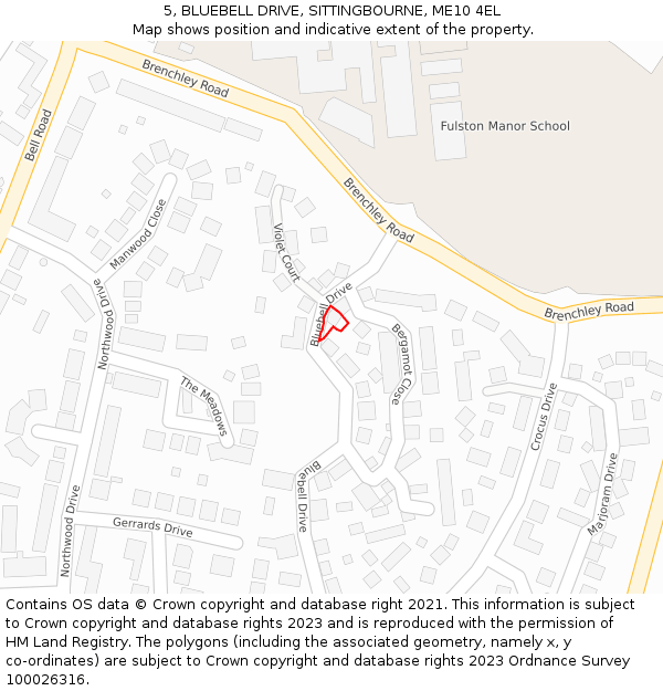 5, BLUEBELL DRIVE, SITTINGBOURNE, ME10 4EL: Location map and indicative extent of plot