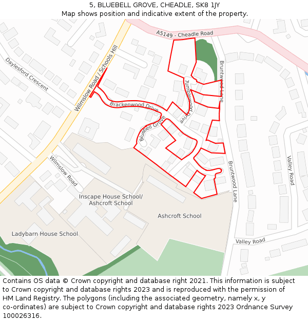 5, BLUEBELL GROVE, CHEADLE, SK8 1JY: Location map and indicative extent of plot