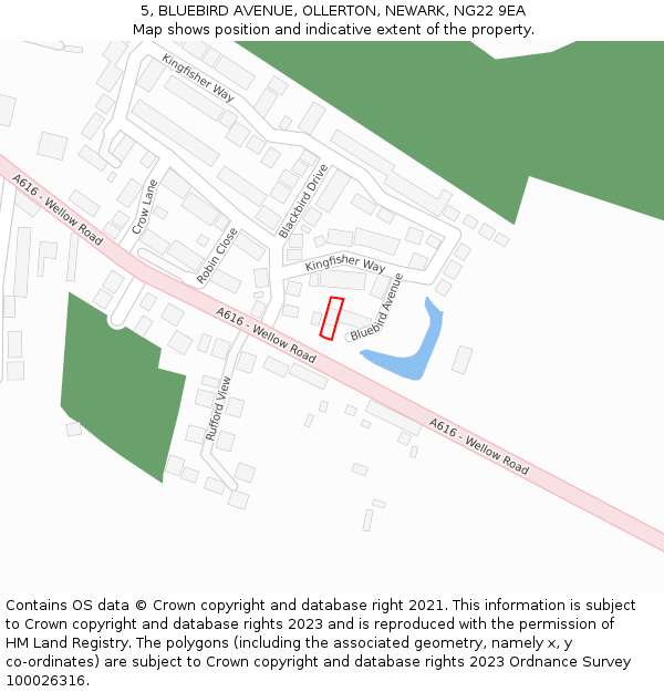 5, BLUEBIRD AVENUE, OLLERTON, NEWARK, NG22 9EA: Location map and indicative extent of plot