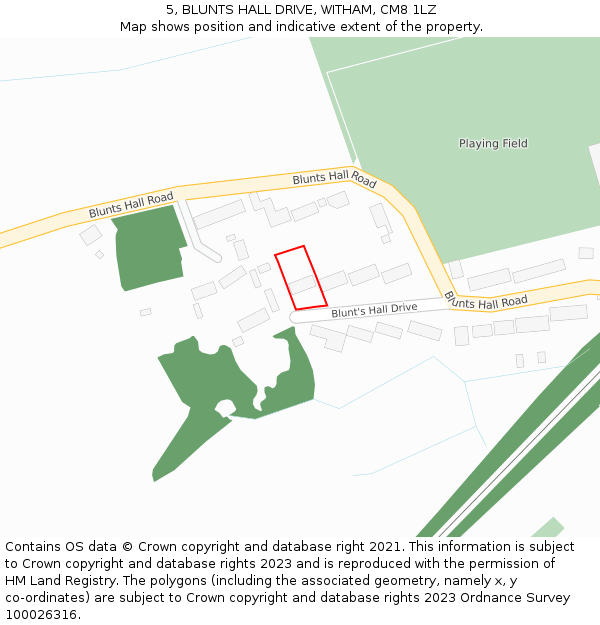 5, BLUNTS HALL DRIVE, WITHAM, CM8 1LZ: Location map and indicative extent of plot