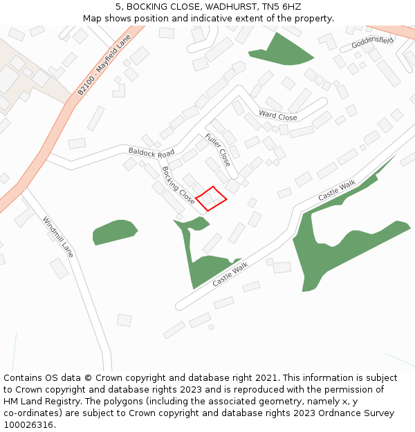 5, BOCKING CLOSE, WADHURST, TN5 6HZ: Location map and indicative extent of plot