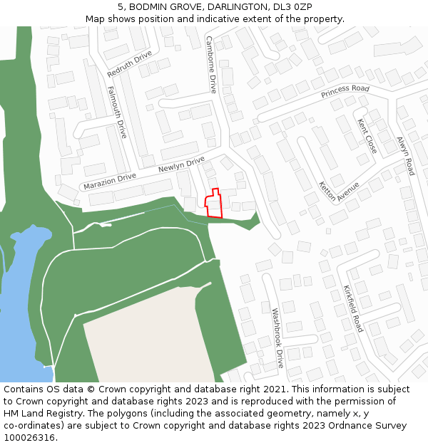 5, BODMIN GROVE, DARLINGTON, DL3 0ZP: Location map and indicative extent of plot