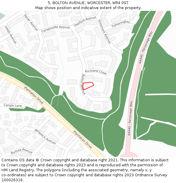 5, BOLTON AVENUE, WORCESTER, WR4 0ST: Location map and indicative extent of plot