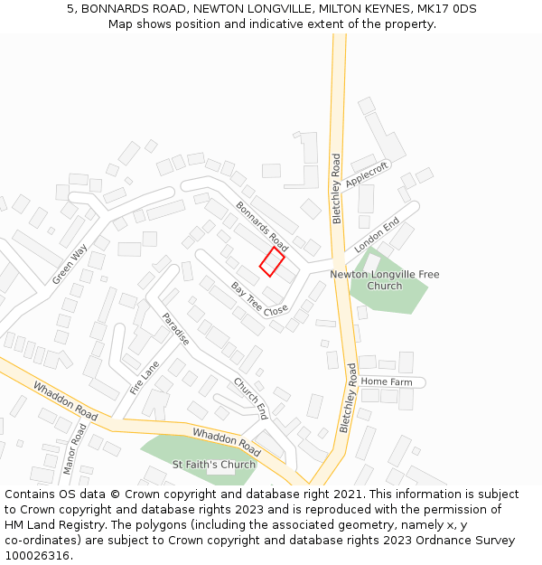 5, BONNARDS ROAD, NEWTON LONGVILLE, MILTON KEYNES, MK17 0DS: Location map and indicative extent of plot