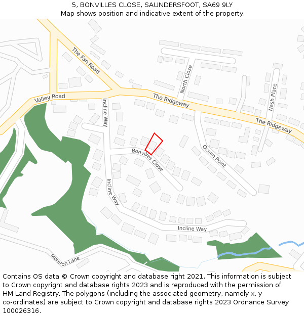 5, BONVILLES CLOSE, SAUNDERSFOOT, SA69 9LY: Location map and indicative extent of plot