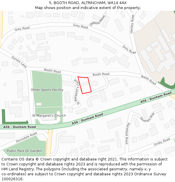5, BOOTH ROAD, ALTRINCHAM, WA14 4AX: Location map and indicative extent of plot