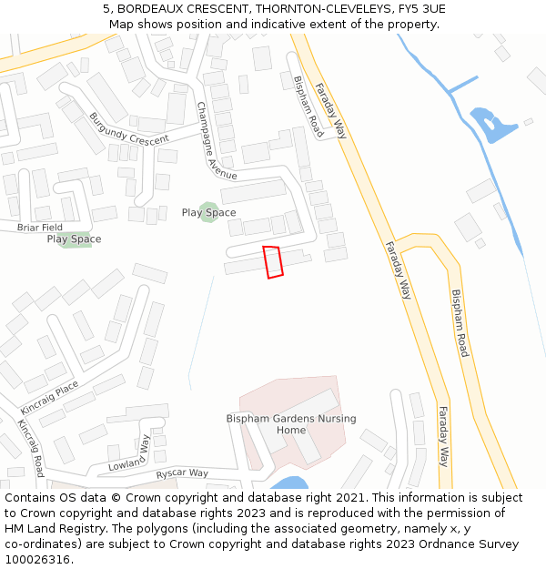 5, BORDEAUX CRESCENT, THORNTON-CLEVELEYS, FY5 3UE: Location map and indicative extent of plot