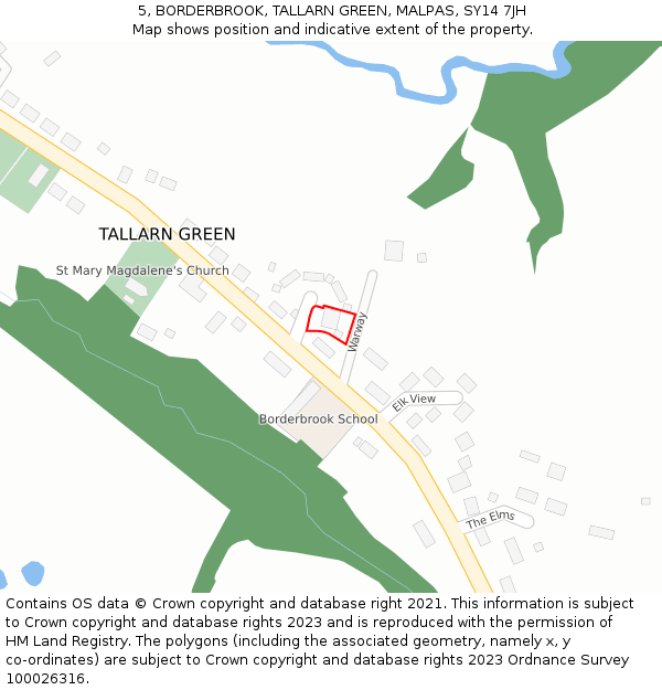 5, BORDERBROOK, TALLARN GREEN, MALPAS, SY14 7JH: Location map and indicative extent of plot