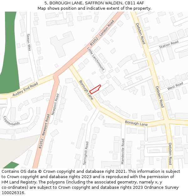 5, BOROUGH LANE, SAFFRON WALDEN, CB11 4AF: Location map and indicative extent of plot