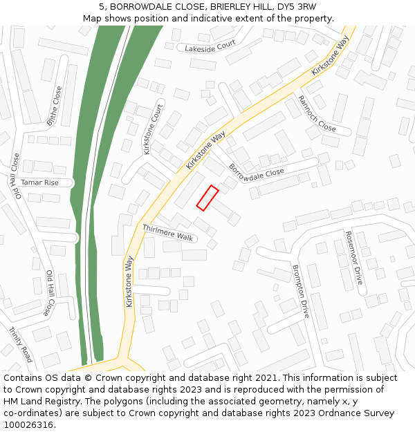 5, BORROWDALE CLOSE, BRIERLEY HILL, DY5 3RW: Location map and indicative extent of plot