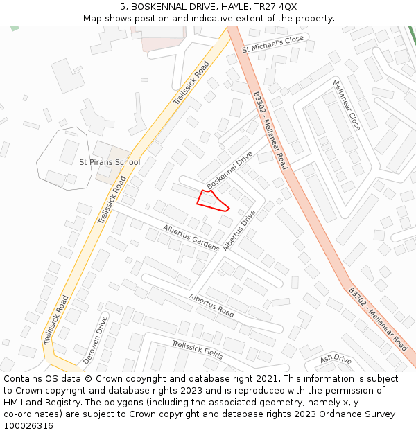 5, BOSKENNAL DRIVE, HAYLE, TR27 4QX: Location map and indicative extent of plot