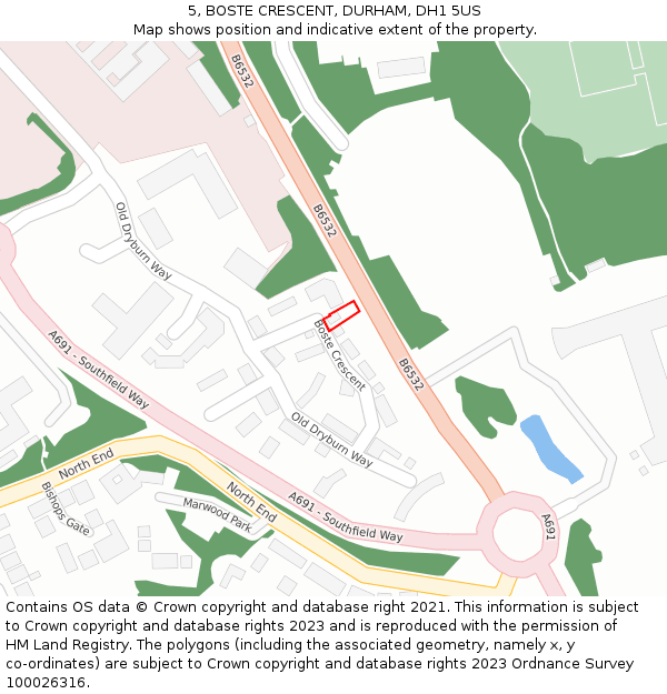 5, BOSTE CRESCENT, DURHAM, DH1 5US: Location map and indicative extent of plot