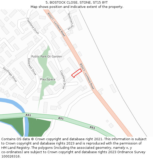 5, BOSTOCK CLOSE, STONE, ST15 8YT: Location map and indicative extent of plot