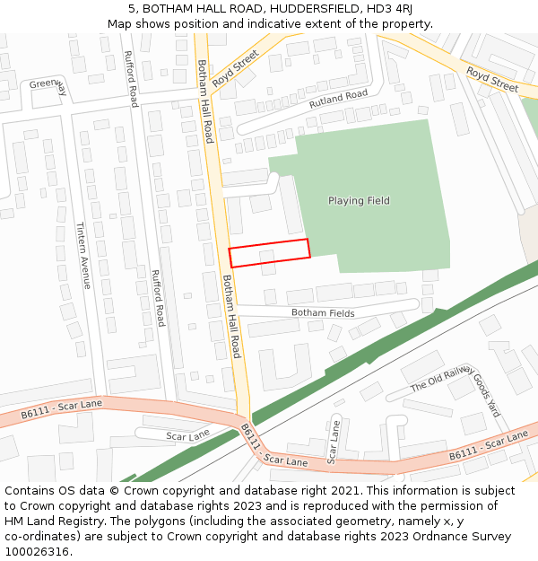 5, BOTHAM HALL ROAD, HUDDERSFIELD, HD3 4RJ: Location map and indicative extent of plot