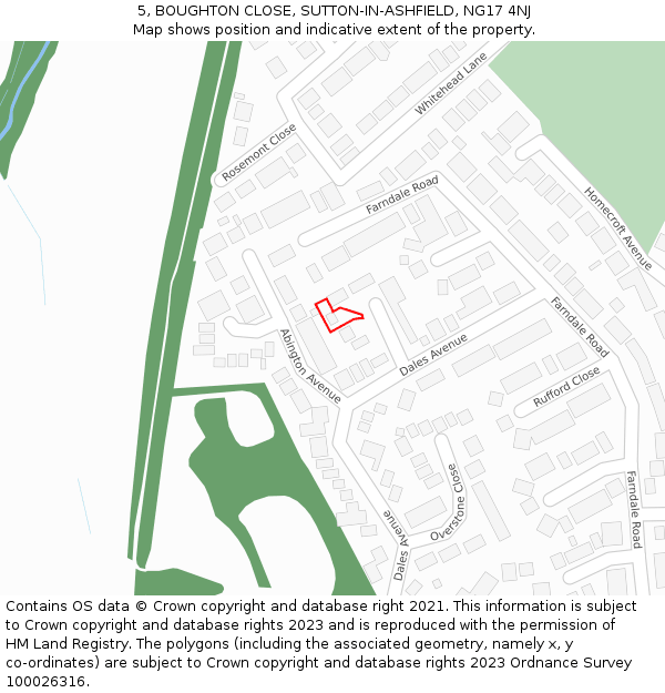 5, BOUGHTON CLOSE, SUTTON-IN-ASHFIELD, NG17 4NJ: Location map and indicative extent of plot