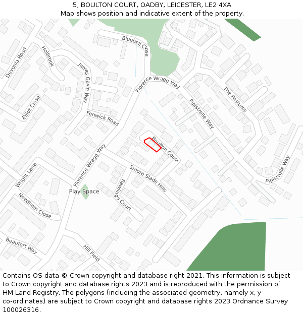 5, BOULTON COURT, OADBY, LEICESTER, LE2 4XA: Location map and indicative extent of plot