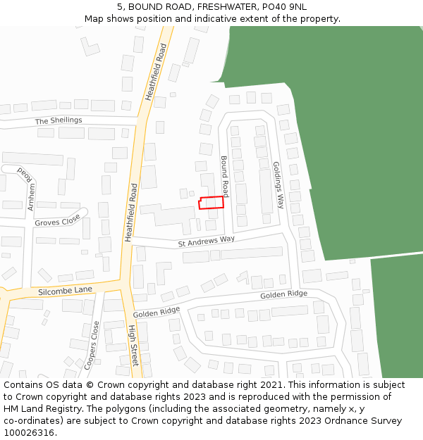 5, BOUND ROAD, FRESHWATER, PO40 9NL: Location map and indicative extent of plot