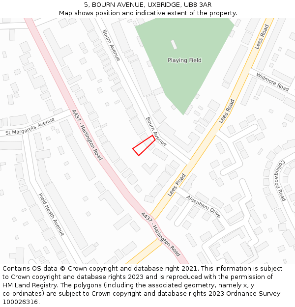 5, BOURN AVENUE, UXBRIDGE, UB8 3AR: Location map and indicative extent of plot