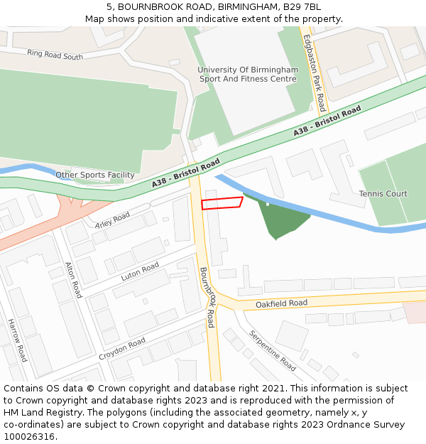 5, BOURNBROOK ROAD, BIRMINGHAM, B29 7BL: Location map and indicative extent of plot