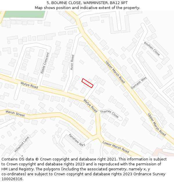 5, BOURNE CLOSE, WARMINSTER, BA12 9PT: Location map and indicative extent of plot