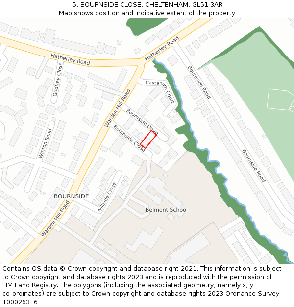 5, BOURNSIDE CLOSE, CHELTENHAM, GL51 3AR: Location map and indicative extent of plot