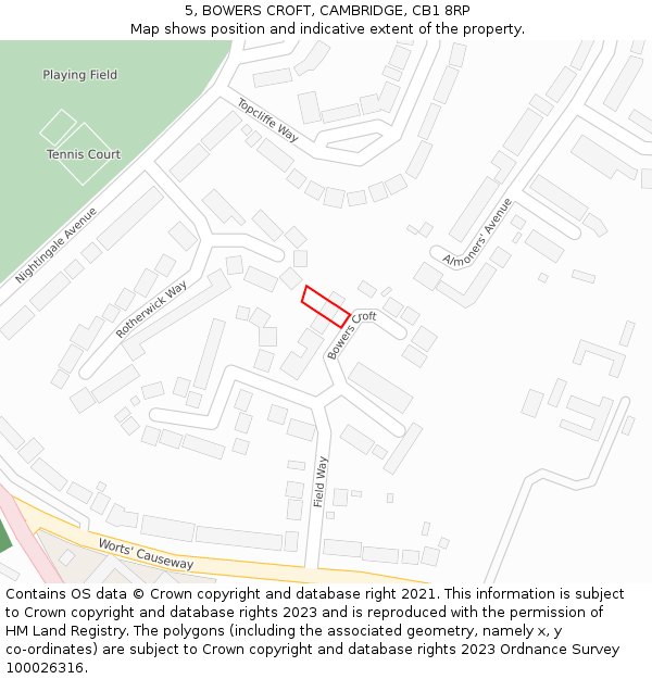 5, BOWERS CROFT, CAMBRIDGE, CB1 8RP: Location map and indicative extent of plot