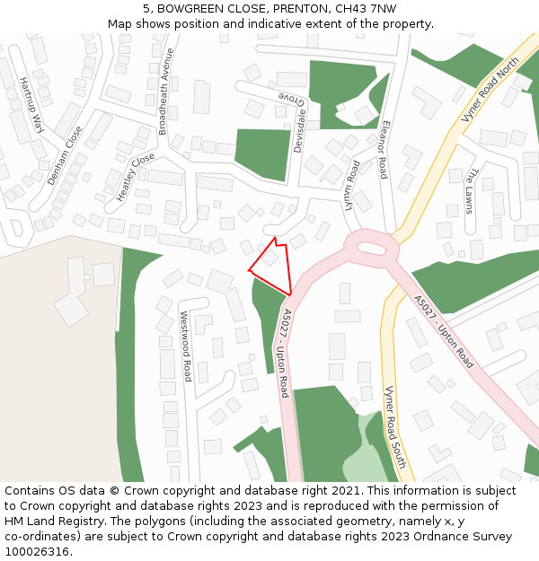 5, BOWGREEN CLOSE, PRENTON, CH43 7NW: Location map and indicative extent of plot