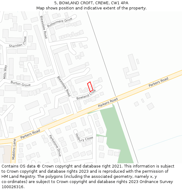 5, BOWLAND CROFT, CREWE, CW1 4PA: Location map and indicative extent of plot