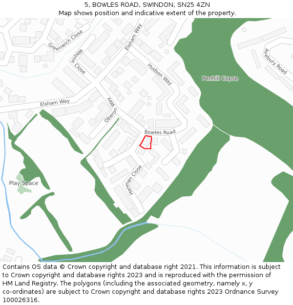 5, BOWLES ROAD, SWINDON, SN25 4ZN: Location map and indicative extent of plot
