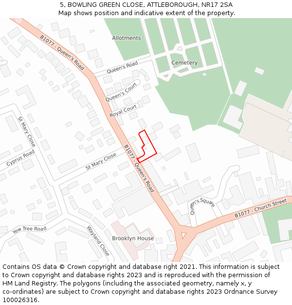 5, BOWLING GREEN CLOSE, ATTLEBOROUGH, NR17 2SA: Location map and indicative extent of plot