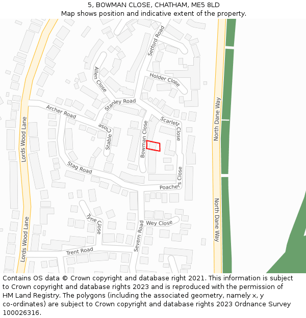 5, BOWMAN CLOSE, CHATHAM, ME5 8LD: Location map and indicative extent of plot