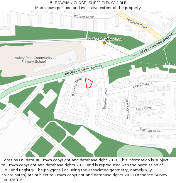 5, BOWMAN CLOSE, SHEFFIELD, S12 3LR: Location map and indicative extent of plot