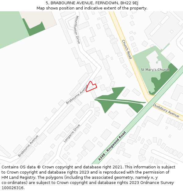 5, BRABOURNE AVENUE, FERNDOWN, BH22 9EJ: Location map and indicative extent of plot