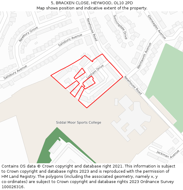 5, BRACKEN CLOSE, HEYWOOD, OL10 2PD: Location map and indicative extent of plot
