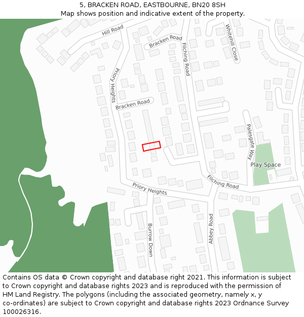 5, BRACKEN ROAD, EASTBOURNE, BN20 8SH: Location map and indicative extent of plot