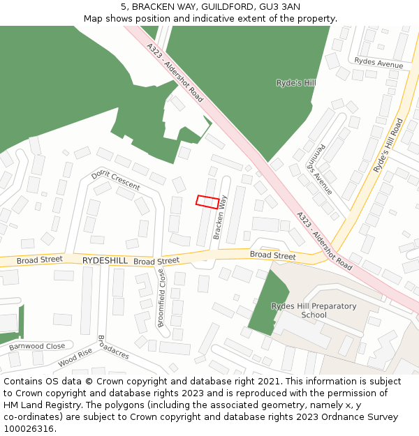 5, BRACKEN WAY, GUILDFORD, GU3 3AN: Location map and indicative extent of plot