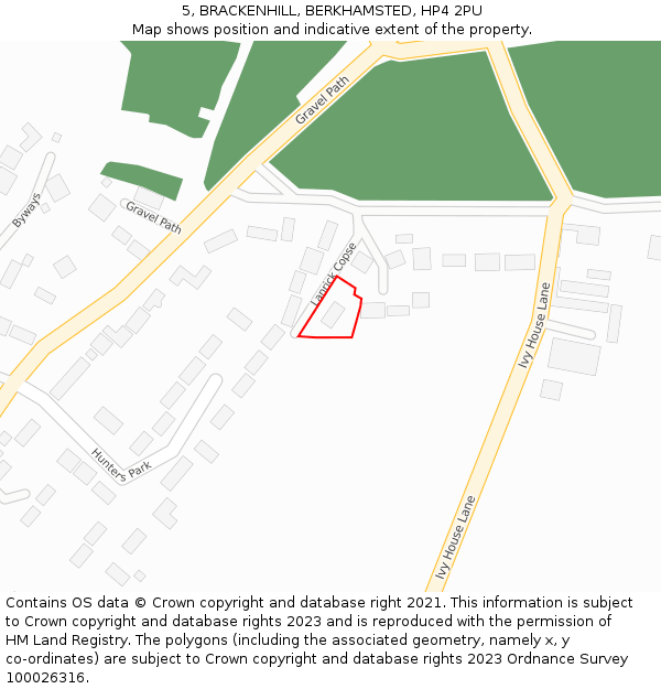 5, BRACKENHILL, BERKHAMSTED, HP4 2PU: Location map and indicative extent of plot