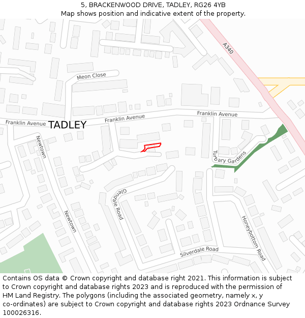 5, BRACKENWOOD DRIVE, TADLEY, RG26 4YB: Location map and indicative extent of plot