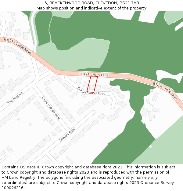 5, BRACKENWOOD ROAD, CLEVEDON, BS21 7AB: Location map and indicative extent of plot