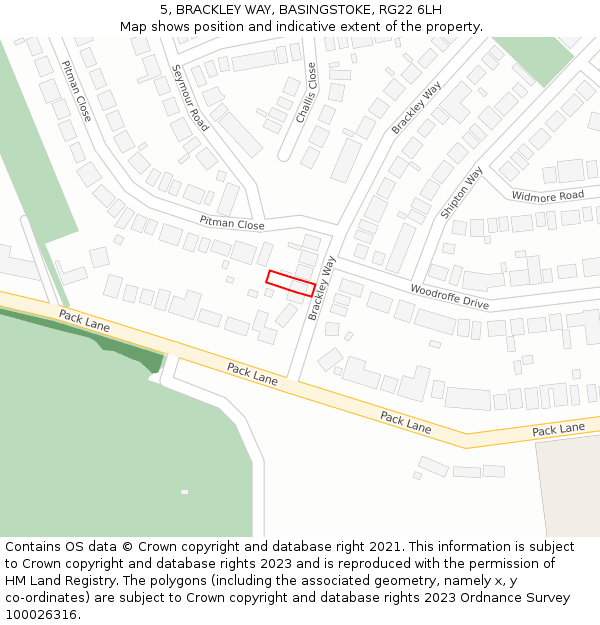 5, BRACKLEY WAY, BASINGSTOKE, RG22 6LH: Location map and indicative extent of plot