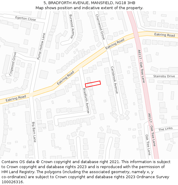 5, BRADFORTH AVENUE, MANSFIELD, NG18 3HB: Location map and indicative extent of plot