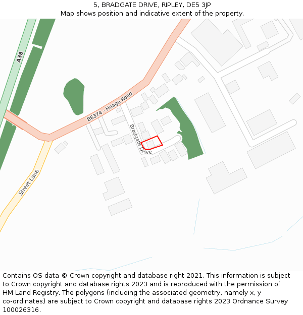 5, BRADGATE DRIVE, RIPLEY, DE5 3JP: Location map and indicative extent of plot