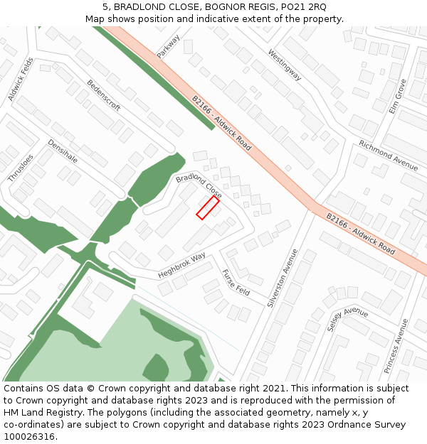 5, BRADLOND CLOSE, BOGNOR REGIS, PO21 2RQ: Location map and indicative extent of plot