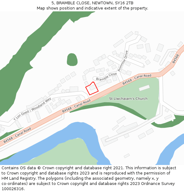 5, BRAMBLE CLOSE, NEWTOWN, SY16 2TB: Location map and indicative extent of plot