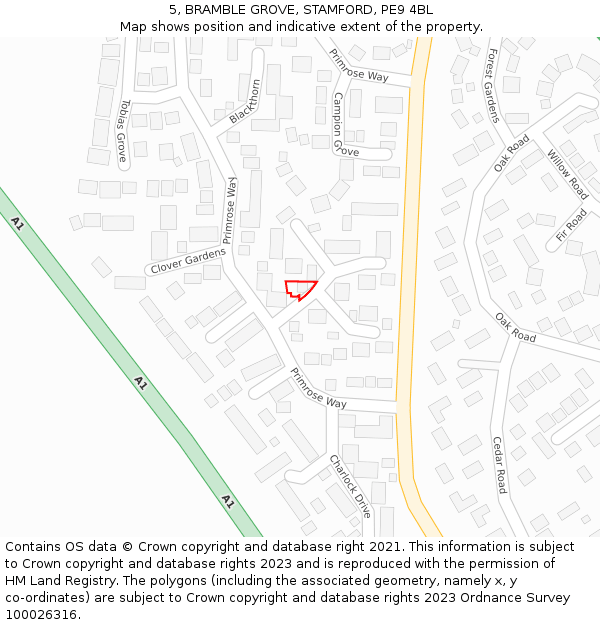 5, BRAMBLE GROVE, STAMFORD, PE9 4BL: Location map and indicative extent of plot