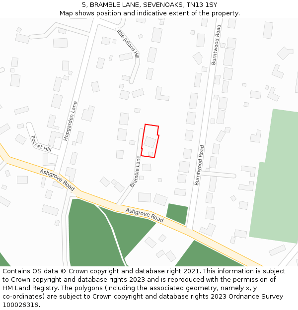 5, BRAMBLE LANE, SEVENOAKS, TN13 1SY: Location map and indicative extent of plot