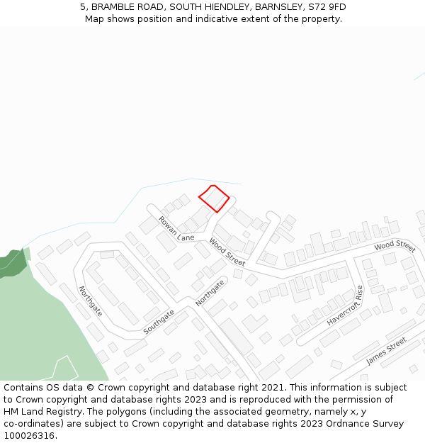 5, BRAMBLE ROAD, SOUTH HIENDLEY, BARNSLEY, S72 9FD: Location map and indicative extent of plot